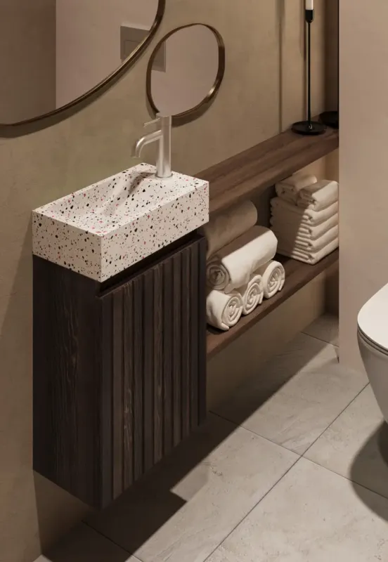 Fontana Terrazzo toiletmeubel met ribbelfront kasteel bruin Express Levering