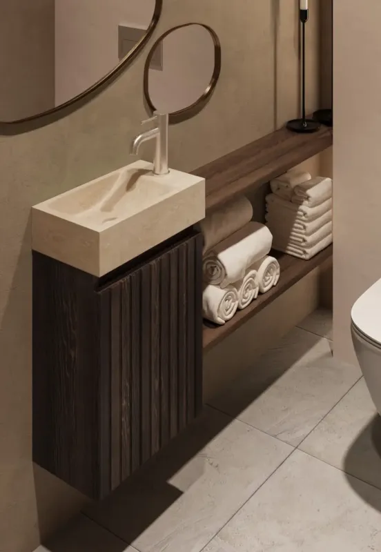 Veilige Betaling Fontana White Travertin toiletmeubel met ribbelfront kasteel bruin