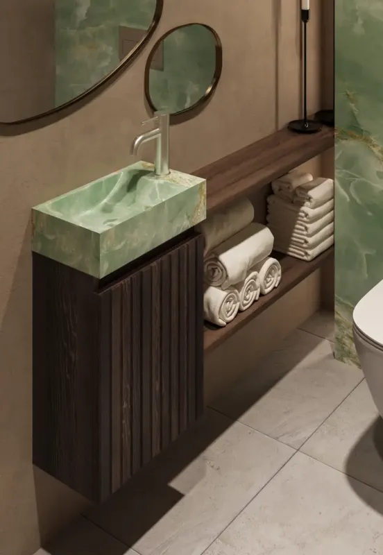 Exclusieve Aanbieding Fontana Green Onyx toiletmeubel met ribbelfront kasteel bruin