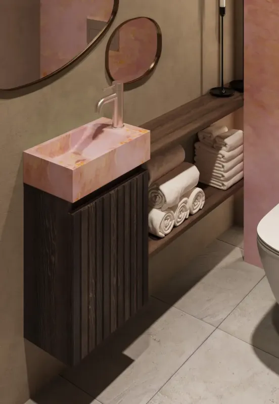 Fontana Pink Onyx toiletmeubel met ribbelfront kasteel bruin Goedkoop