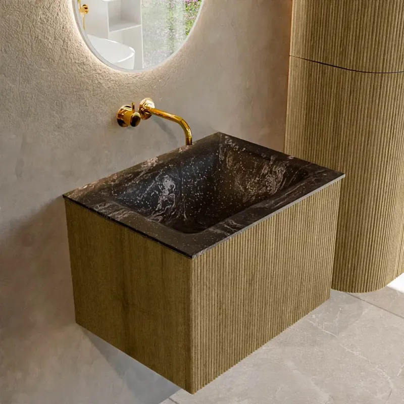 Aanbieding Mondiaz Kurve-dlux 60cm badmeubel dusk met 1 lade en wastafel cloud midden zonder kraangat lava