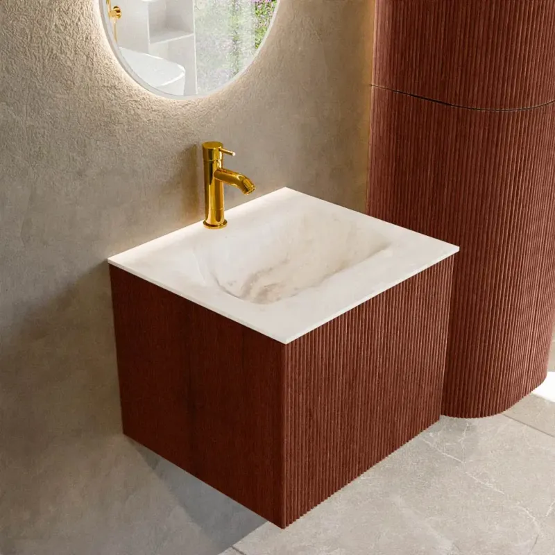 Actieprijs Mondiaz Kurve-dlux 50cm badmeubel ruby met 1 lade en wastafel grunne midden 1 kraangat frappe