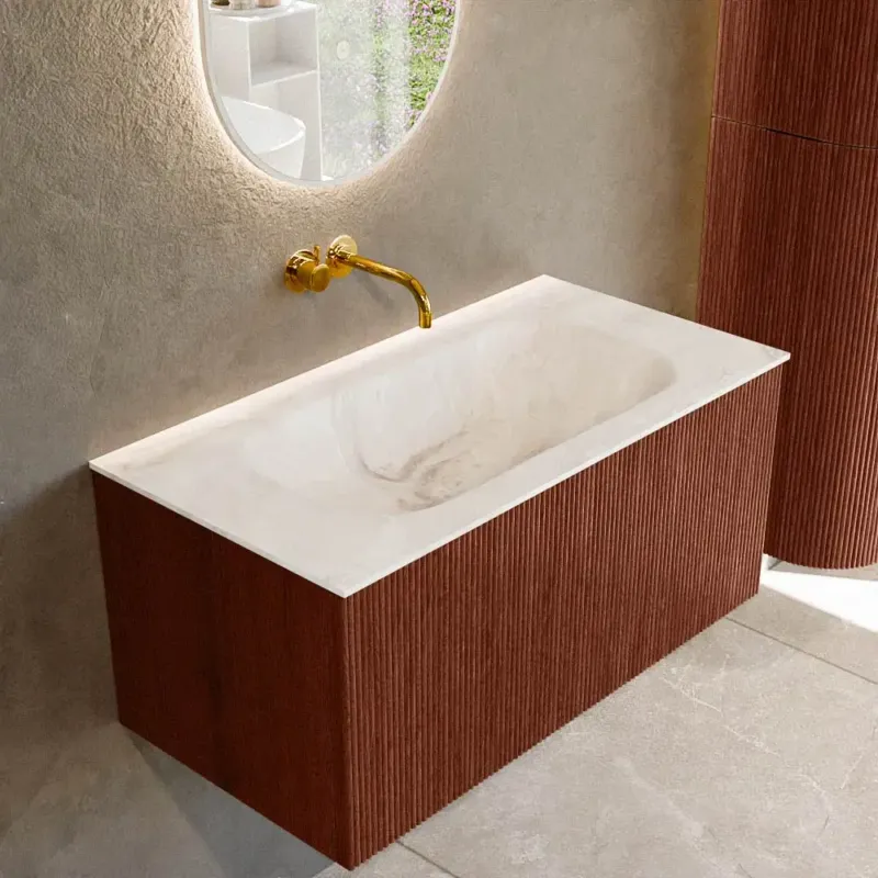 Seizoensaanbieding Mondiaz Kurve-dlux 90cm badmeubel ruby met 1 lade en wastafel big small midden zonder kraangat frappe