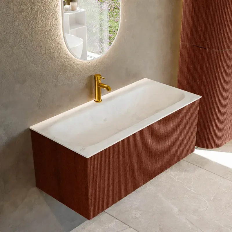Veilige Betaling Mondiaz Kurve-dlux 100cm badmeubel ruby met 1 lade en wastafel big medium midden 1 kraangat opalo