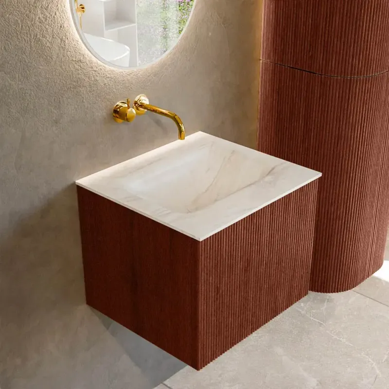Superprijs Mondiaz Kurve-dlux 50cm badmeubel ruby met 1 lade en wastafel grunne midden zonder kraangat ostra