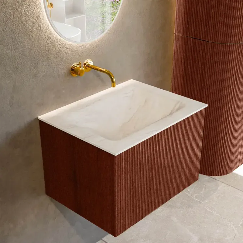 Shop Nu Mondiaz Kurve-dlux 60cm badmeubel ruby met 1 lade en wastafel cloud midden zonder kraangat ostra