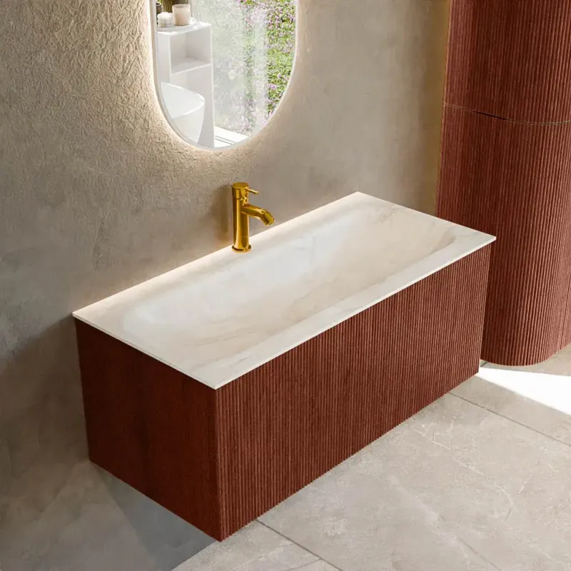 Actieprijs Mondiaz Kurve-dlux 100cm badmeubel ruby met 1 lade en wastafel big medium midden 1 kraangat ostra