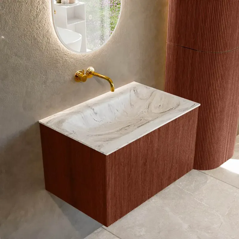 Speciale Aanbieding Mondiaz Kurve-dlux 70cm badmeubel ruby met 1 lade en wastafel big small midden zonder kraangat glace