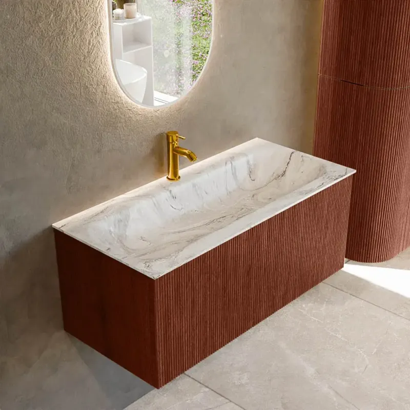 Nu Kopen Mondiaz Kurve-dlux 100cm badmeubel ruby met 1 lade en wastafel big medium midden 1 kraangat glace