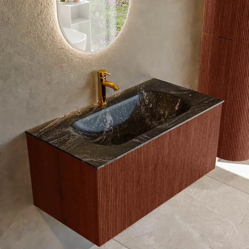 Veilige Betaling Mondiaz Kurve-dlux 90cm badmeubel ruby met 1 lade en wastafel big small midden 1 kraangat lava