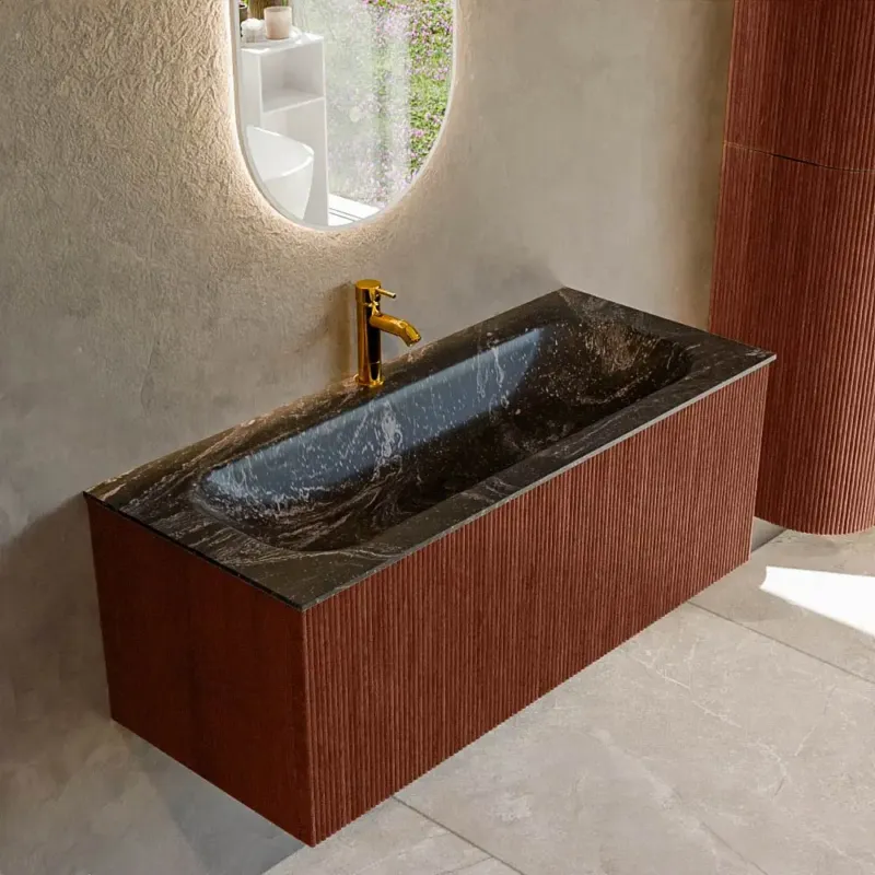 Nieuw Mondiaz Kurve-dlux 110cm badmeubel ruby met 1 lade en wastafel big medium midden 1 kraangat lava