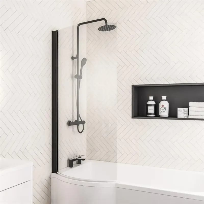 Eastbrook P-Shape badwand links 75x140cm zwart mat Exclusieve Aanbieding