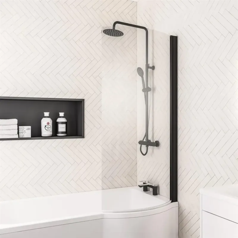 Eastbrook P-Shape badwand rechts 75x140cm zwart mat Gereduceerde Prijs