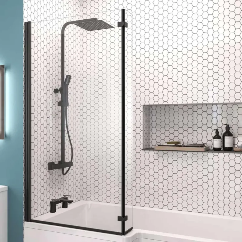 Betaalbaar Eastbrook L-Shape badwand 85x140cm links zwart mat