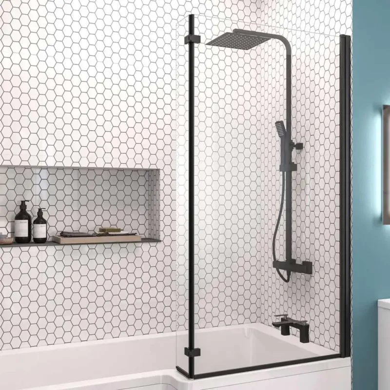 Dagaanbieding Eastbrook L-Shape badwand 85x140cm rechts zwart mat