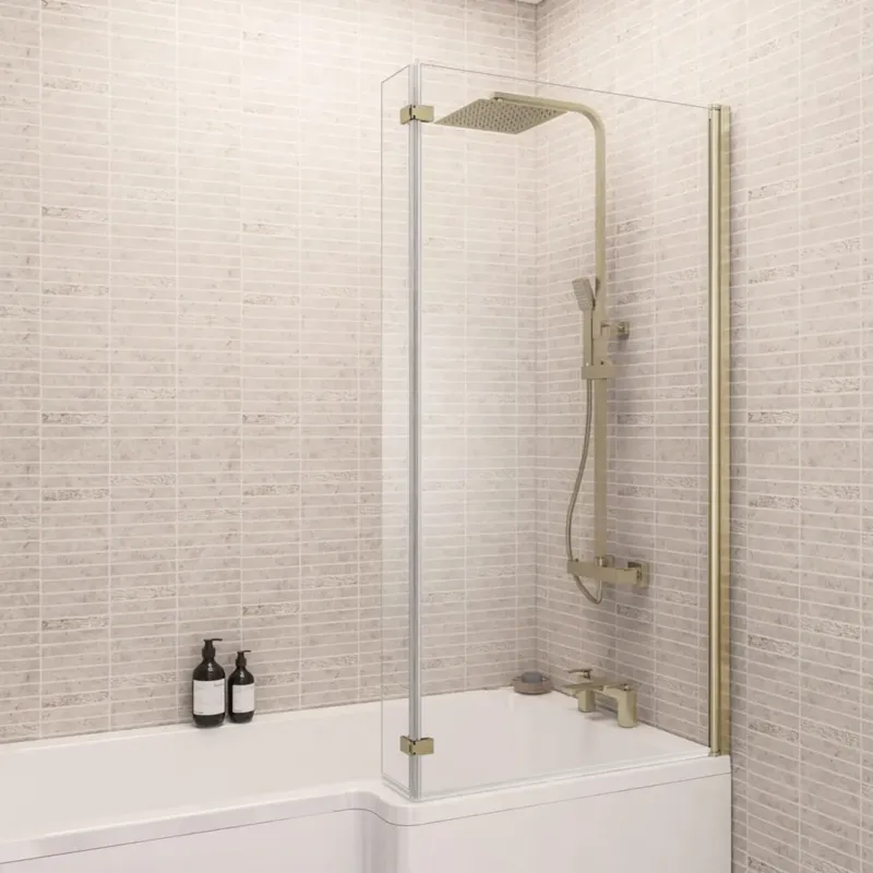 Fabrieksprijs Eastbrook L-Shape badwand 85x140cm rechts messing geborsteld