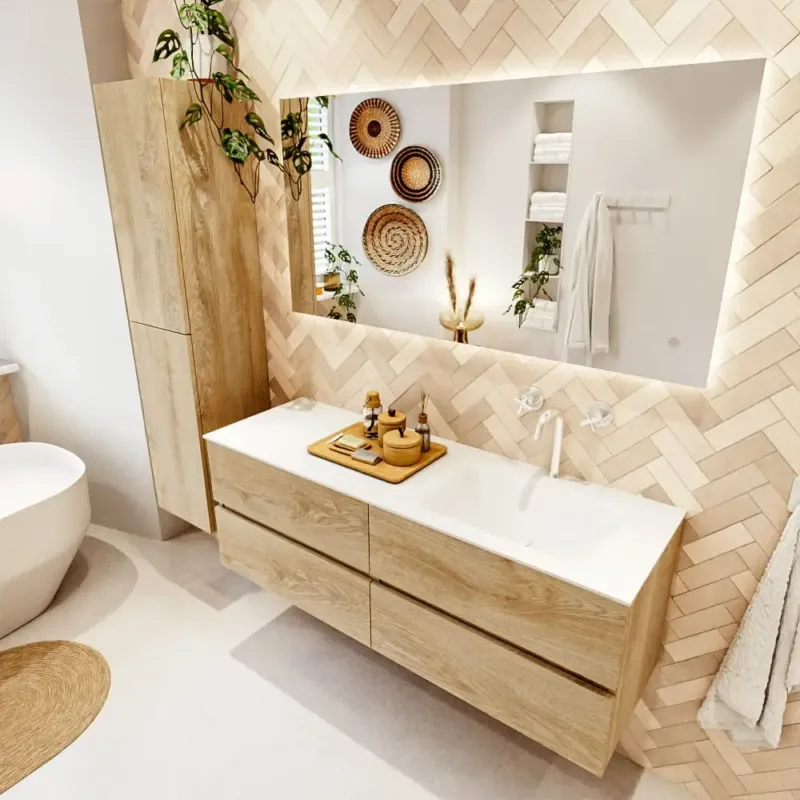 Veilige Betaling Mondiaz Vica badmeubel 140cm washed oak 4 lades met wastafel cloud rechts 1 kraangat