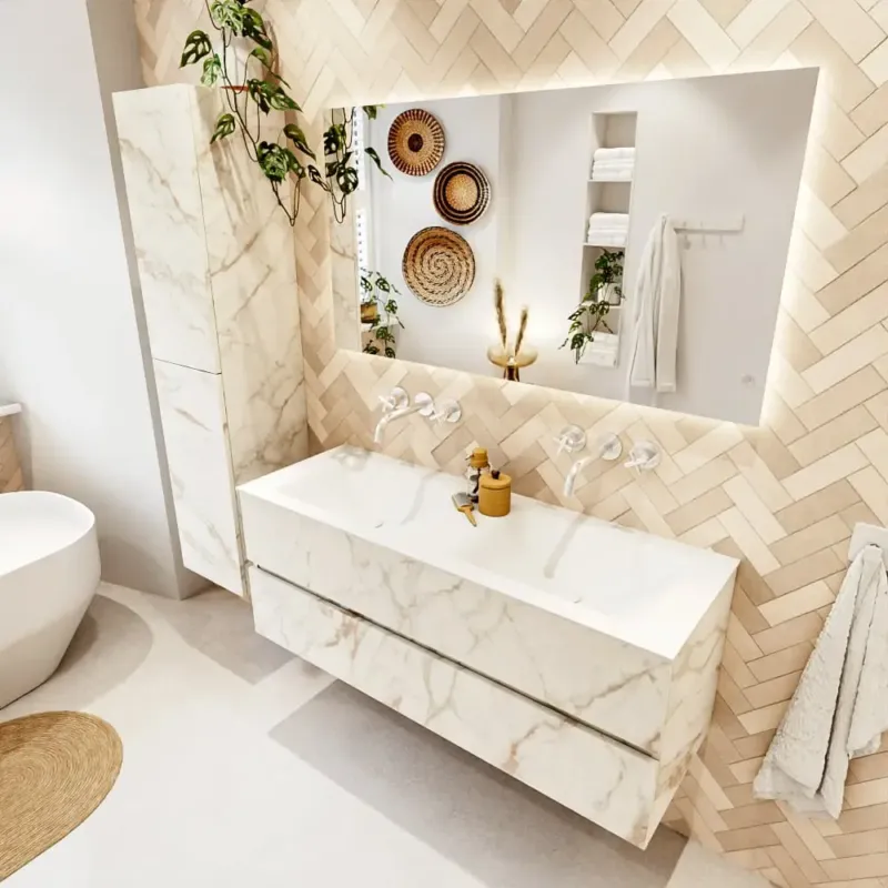 Must-Have Mondiaz Vica badmeubel 130cm carrara 2 lades met wastafel cloud dubbel zonder kraangat