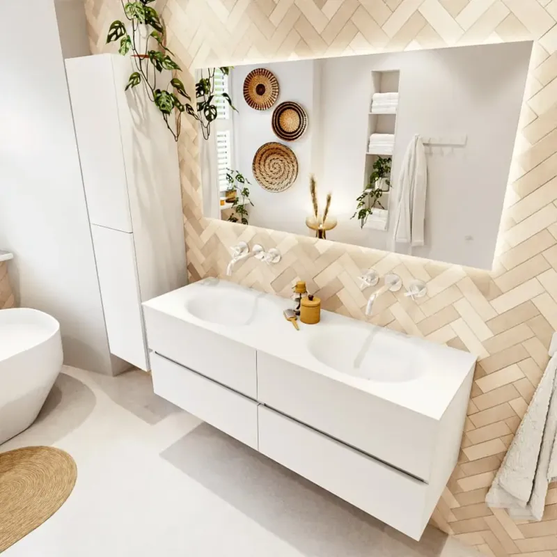 Voordeelprijs Mondiaz Vica badmeubel 140cm talc 4 lades met wastafel moon dubbel zonder kraangat