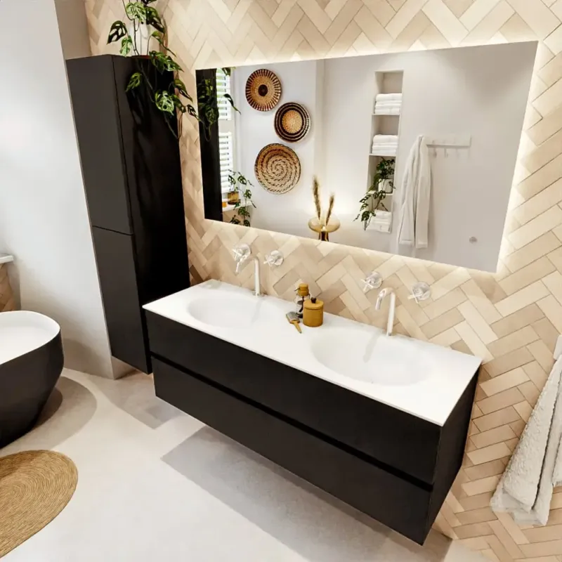 Beperkt Aanbod Mondiaz Vica badmeubel 140cm urban 2 lades met wastafel moon dubbel 2 kraangaten