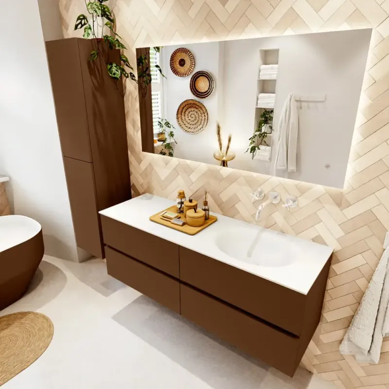 Aanbieding Mondiaz Vica badmeubel 140cm rust 4 lades met wastafel moon rechts zonder kraangat