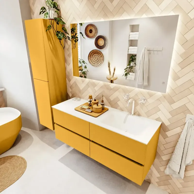 Speciale Aanbieding Mondiaz Vica badmeubel 130cm ocher 4 lades met wastafel cloud rechts 1 kraangat