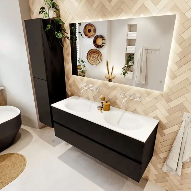 Seizoensaanbieding Mondiaz Vica badmeubel 130cm urban 2 lades met wastafel moon dubbel zonder kraangat