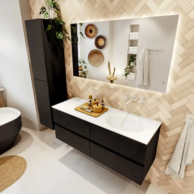 Must-Have Mondiaz Vica badmeubel 130cm urban 4 lades met wastafel moon rechts zonder kraangat