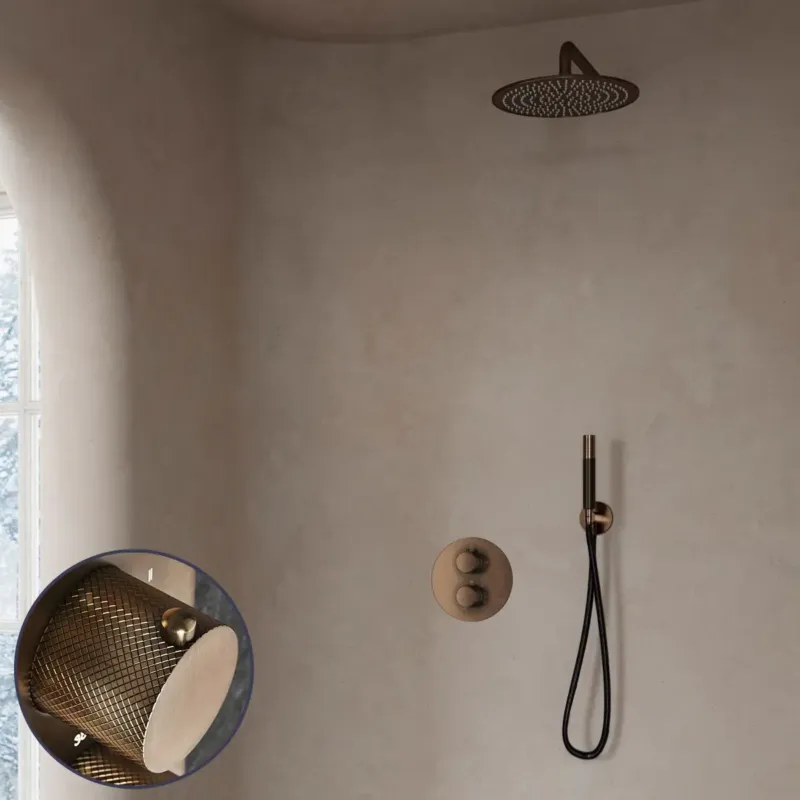 Saniclear Antique Curved Pro inbouw regendouche rond met 30cm hoofddouche en muurarm verouderd messing Rechtstreeks Van De Fabrikant