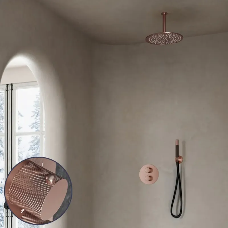 Gratis Retour Saniclear Copper Curved Pro inbouw regendouche rond met 30cm hoofddouche en plafondarm geborsteld koper