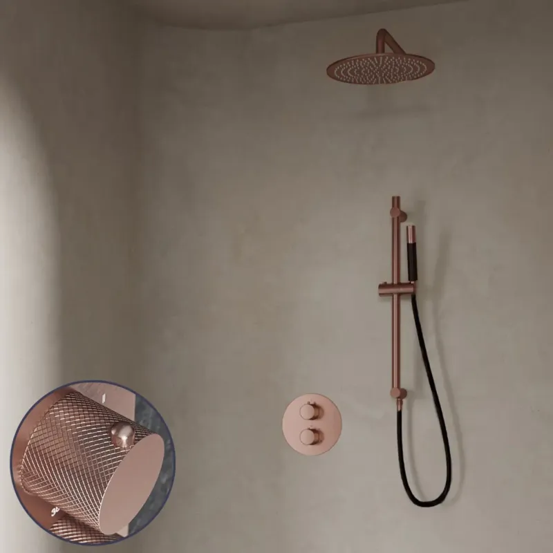Saniclear Copper Curved Pro inbouw regendouche rond met 20cm hoofddouche, muurarm en glijstang geborsteld koper Veilige Betaling