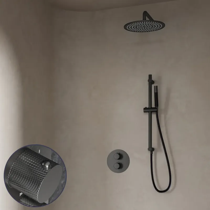 Saniclear Iron Curved Pro inbouw regendouche rond met 20cm hoofddouche, muurarm en glijstang verouderd ijzer - gunmetal Favoriet