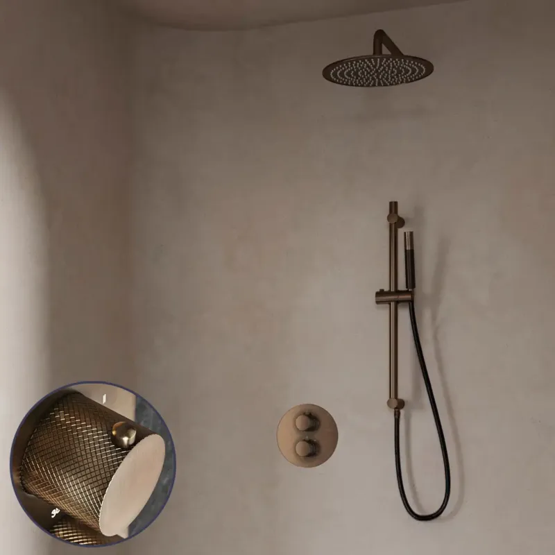 Saniclear Antique Curved Pro inbouw regendouche rond met 20cm hoofddouche, muurarm en glijstang verouderd messing Lage Prijs