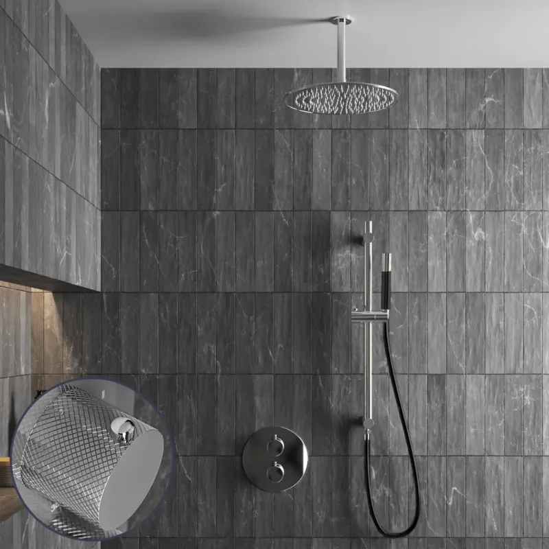 Saniclear Talpa Curved Pro inbouw regendouche rond met 30cm hoofddouche, plafondarm en glijstang chroom Direct Verzonden