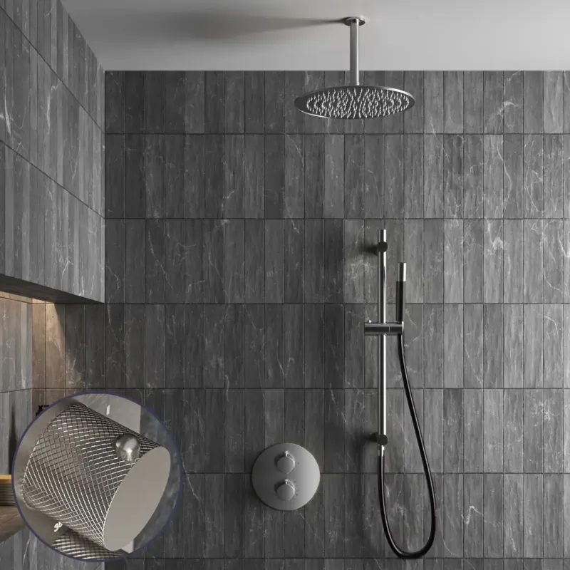 Saniclear Exclusive Curved Pro inbouw regendouche rond met 30cm hoofddouche, plafondarm en glijstang RVS Laatste Versie