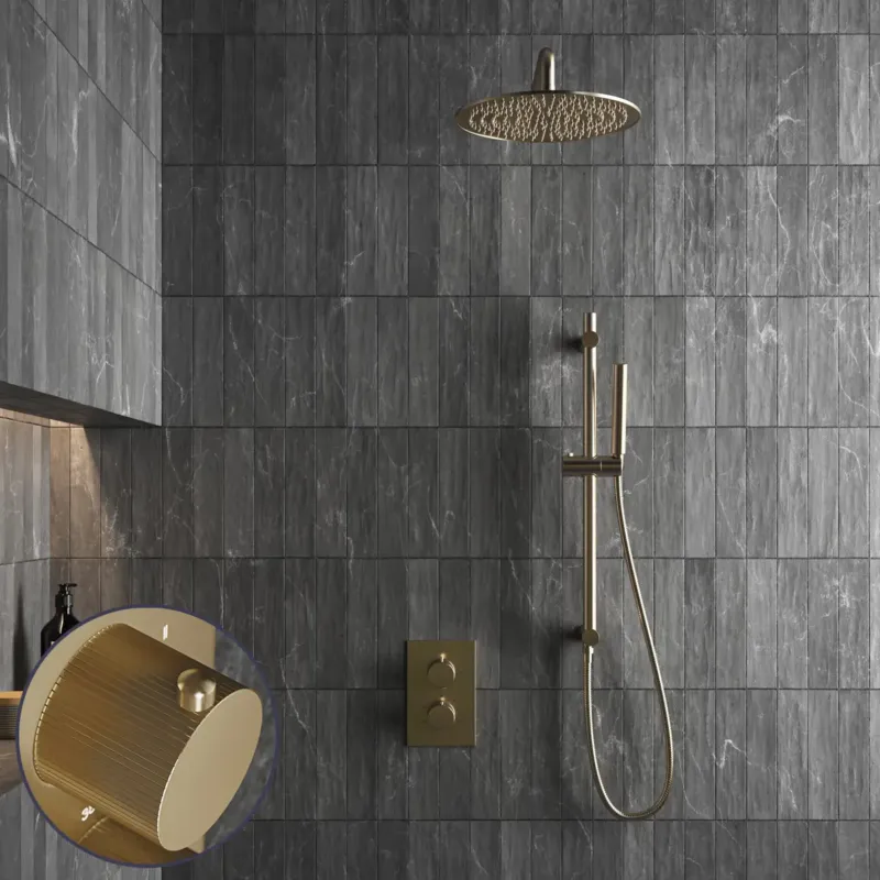 Saniclear Brass Stripes inbouw regendouche met 20cm hoofddouche, muurarm en glijstang geborsteld messing - mat goud Dagaanbieding