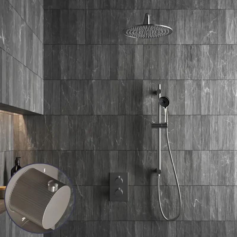 Saniclear Exclusive Stripes inbouw regendouche met 20cm hoofddouche, muurarm, 3 standen handdouche en glijstang RVS Meest Verkocht