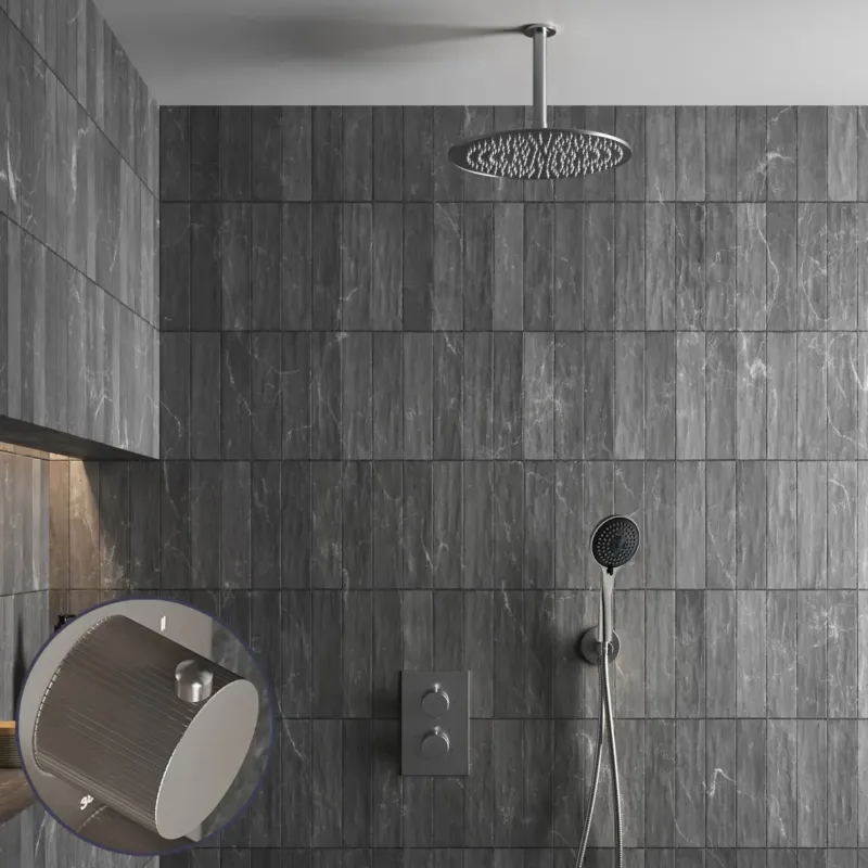 Lage Prijs Saniclear Exclusive Stripes inbouw regendouche met 20cm hoofddouche, plafondarm en 3 standen handdouche RVS