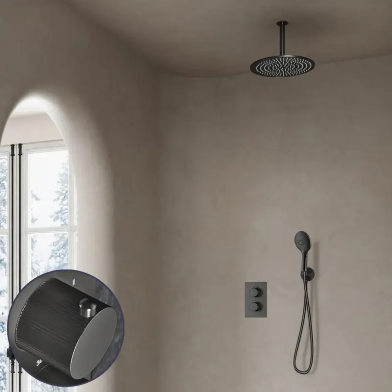 Laatste Kans Saniclear Iron Stripes inbouw regendouche met 20cm hoofddouche, plafondarm en 2 standen handdouche verouderd ijzer - gunmetal