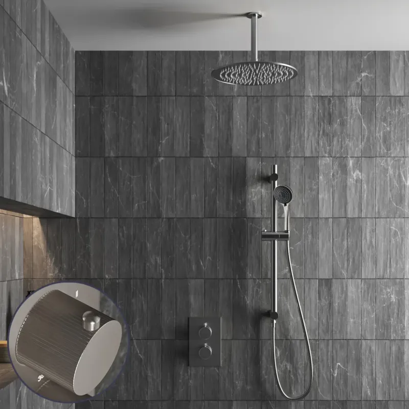 Saniclear Exclusive Stripes inbouw regendouche met 20cm hoofddouche, plafondarm, 3 standen handdouche en glijstang RVS Alleen Vandaag