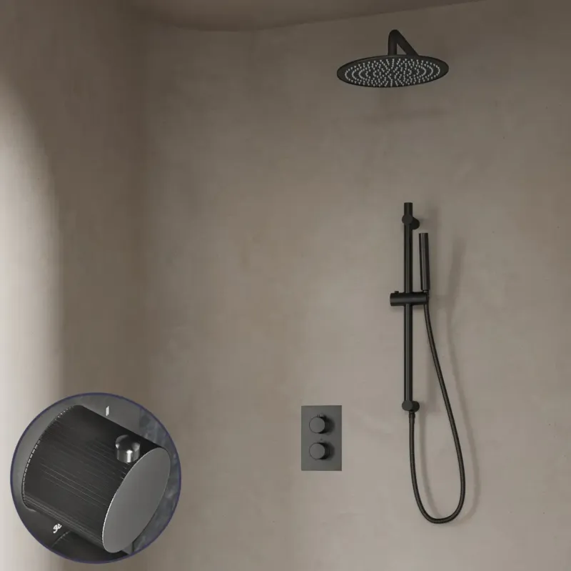 Dagaanbieding Saniclear Iron Stripes inbouw regendouche met 30cm hoofddouche, muurarm en glijstang verouderd ijzer - gunmetal