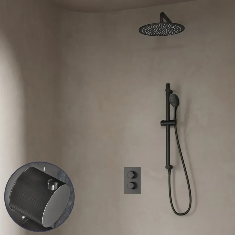 Uitverkoop Saniclear Iron Stripes inbouw regendouche met 30cm hoofddouche, muurarm, 2 standen handdouche en glijstang verouderd ijzer - gunmetal