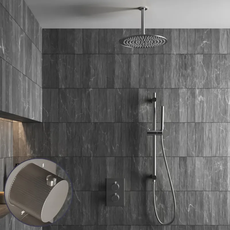 Merkproduct Saniclear Exclusive Stripes inbouw regendouche met 30cm hoofddouche, plafondarm en glijstang RVS