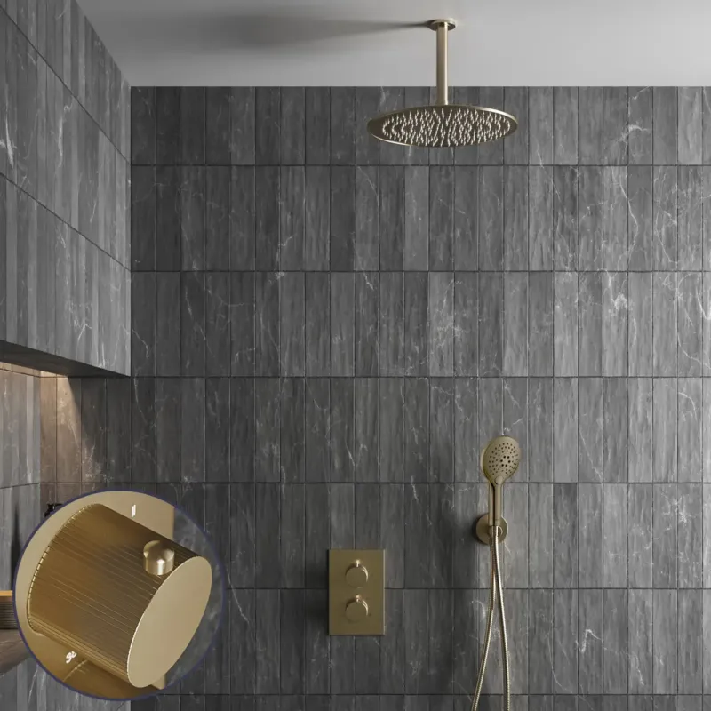 Saniclear Brass Stripes inbouw regendouche met 30cm hoofddouche, plafondarm en 2 standen handdouche geborsteld messing - mat goud Must-Have