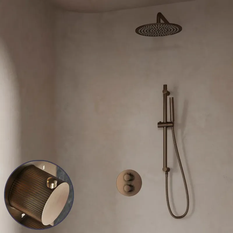Saniclear Antique Stripes inbouw regendouche rond met 20cm hoofddouche, muurarm en glijstang verouderd messing Must-Have