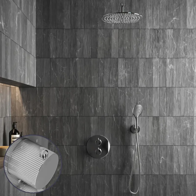 Saniclear Talpa Stripes inbouw regendouche rond met 20cm hoofddouche, muurarm en 2 standen handdouche chroom Fabrieksprijs