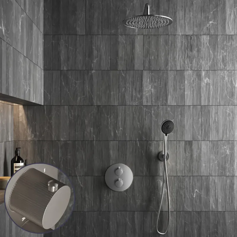 Saniclear Exclusive Stripes inbouw regendouche rond met 20cm hoofddouche, muurarm en 3 standen handdouche RVS Dagaanbieding