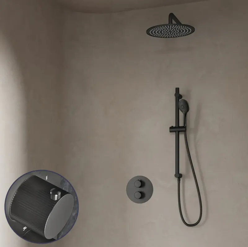 Bestel Nu Saniclear Iron Stripes inbouw regendouche rond met 20cm hoofddouche, muurarm, 2 standen handdouche en glijstang verouderd ijzer - gunmetal