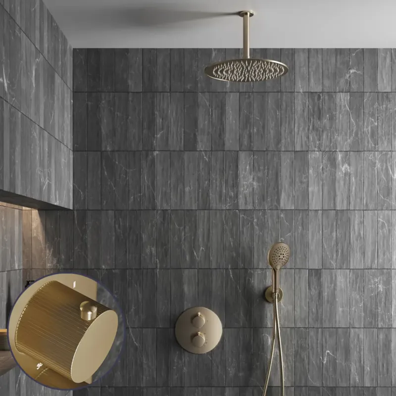 Saniclear Brass Stripes inbouw regendouche rond met 20cm hoofddouche, plafondarm en 2 standen handdouche geborsteld messing - mat goud Lage Prijs
