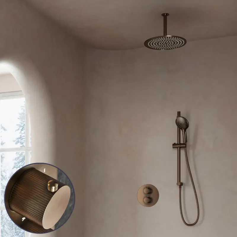 Saniclear Antique Stripes inbouw regendouche rond met 20cm hoofddouche, plafondarm, 2 standen handdouche en glijstang verouderd messing Tijdelijk Beschikbaar
